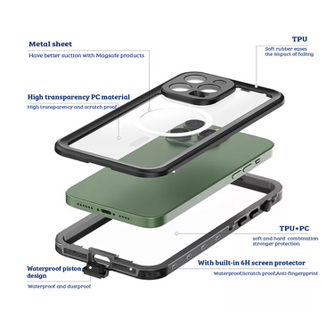iPhone 15 Plus Tough Full Waterproof Case Cover: IP68 Rated, Wear & Shock-Resistant, and MagSafe Compatible